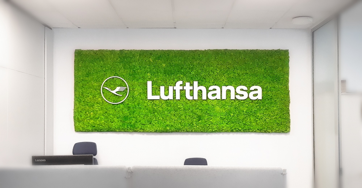 Ogrody wertykalne z roślin i mchu w siedzibie Lufthansy