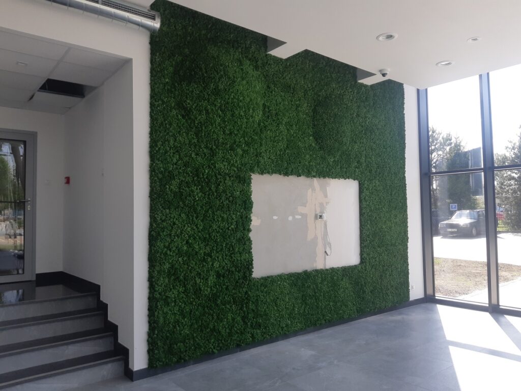 Ściana z mchu z elementami 3D